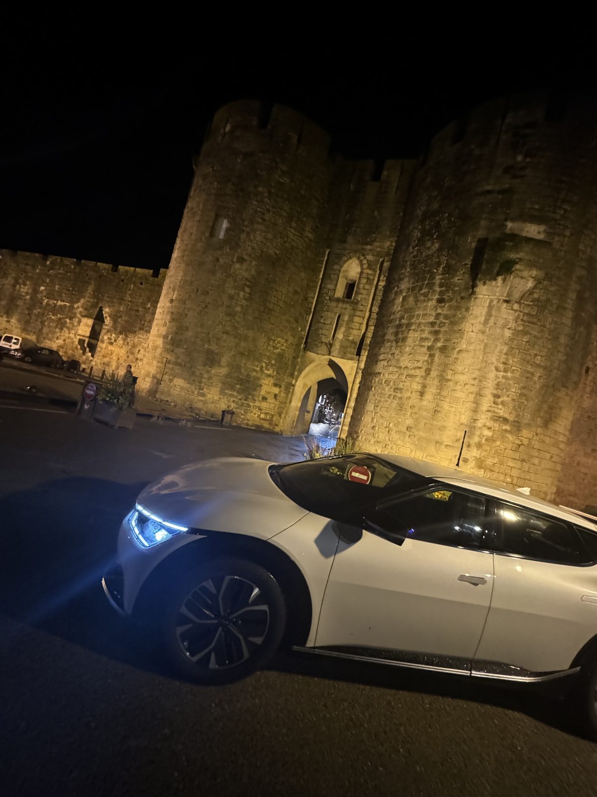 NemaususDriver taxi by the medieval walls of Aigues-Mortes, Camargue